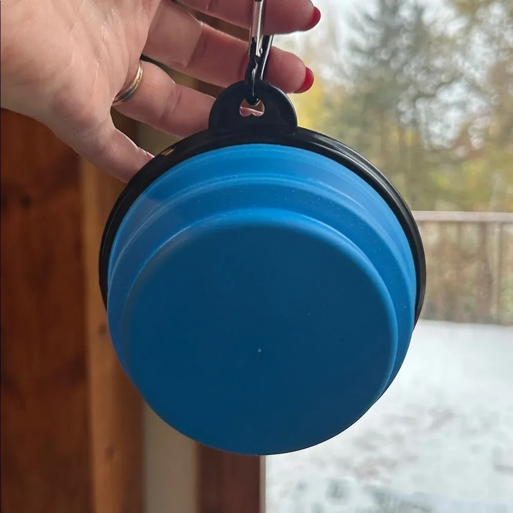 Portable Collapsible Pet Water & Food Bowl with Carabiner Clip | Blue Travel
